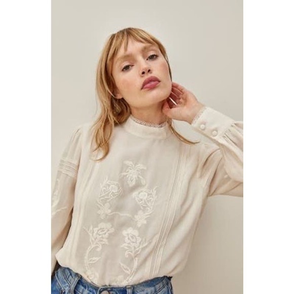 Reformation Cream Embroidered Blouse - Picture 2 of 11